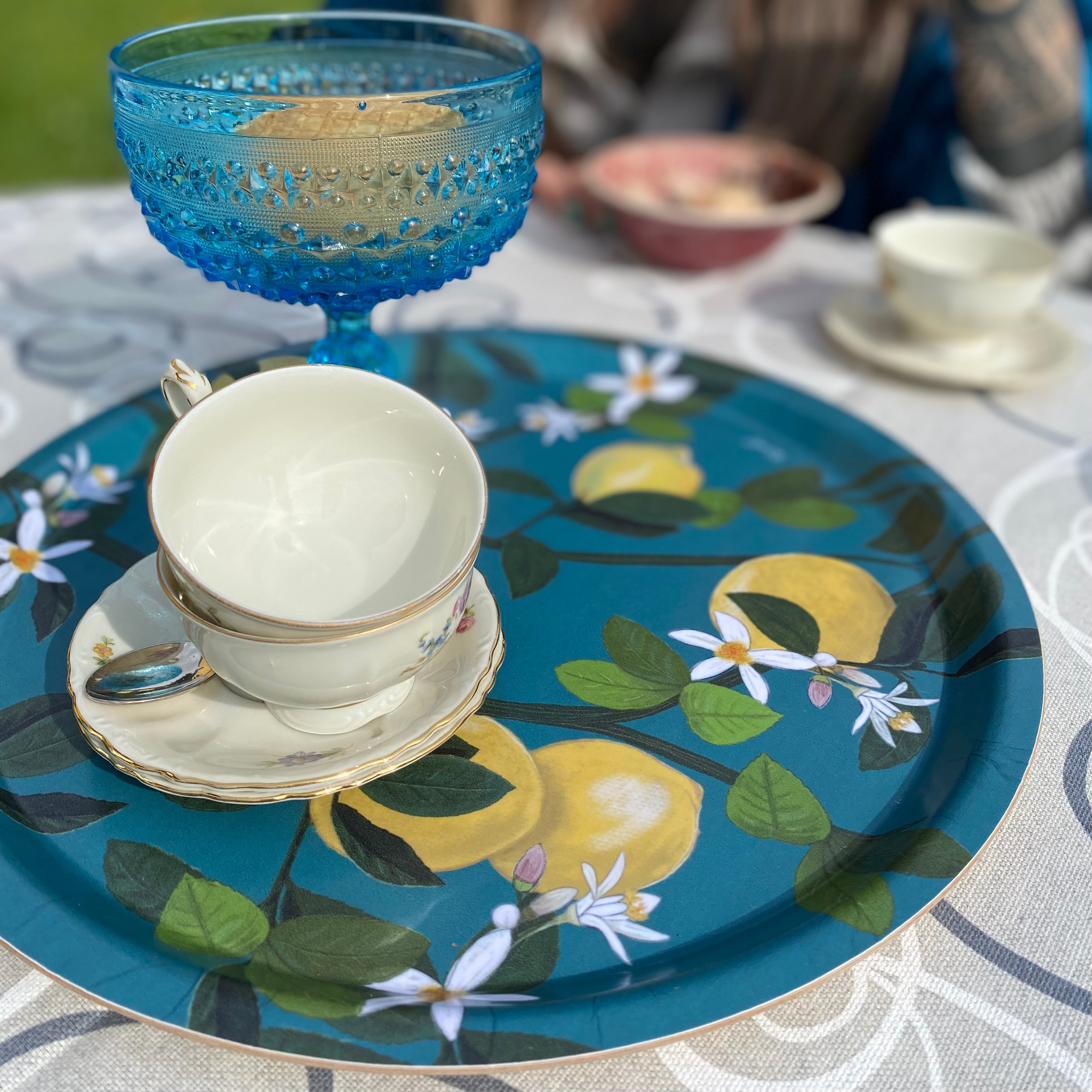 Giardini Naxos - vassoio rotondo, limoni, verde acqua, 31 cm diametro