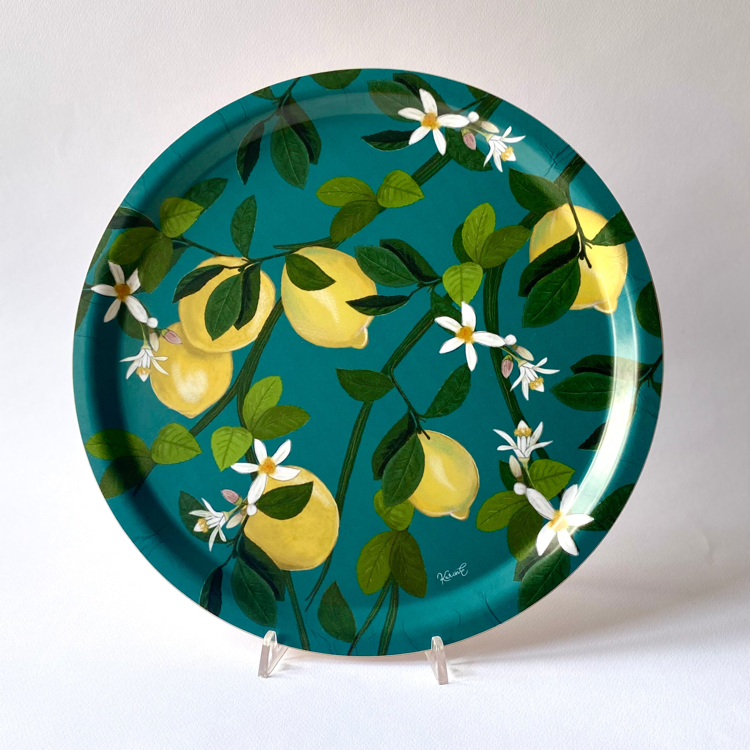 Giardini Naxos - vassoio rotondo, limoni, verde acqua, 31 cm diametro