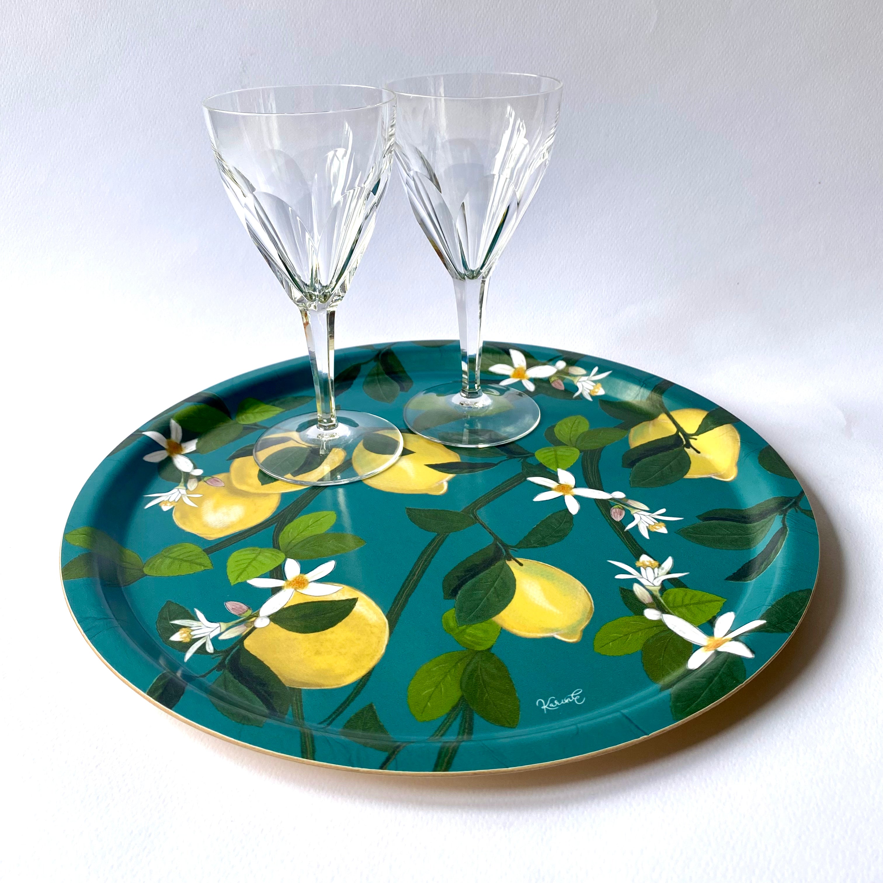 Giardini Naxos - vassoio rotondo, limoni, verde acqua, 31 cm diametro