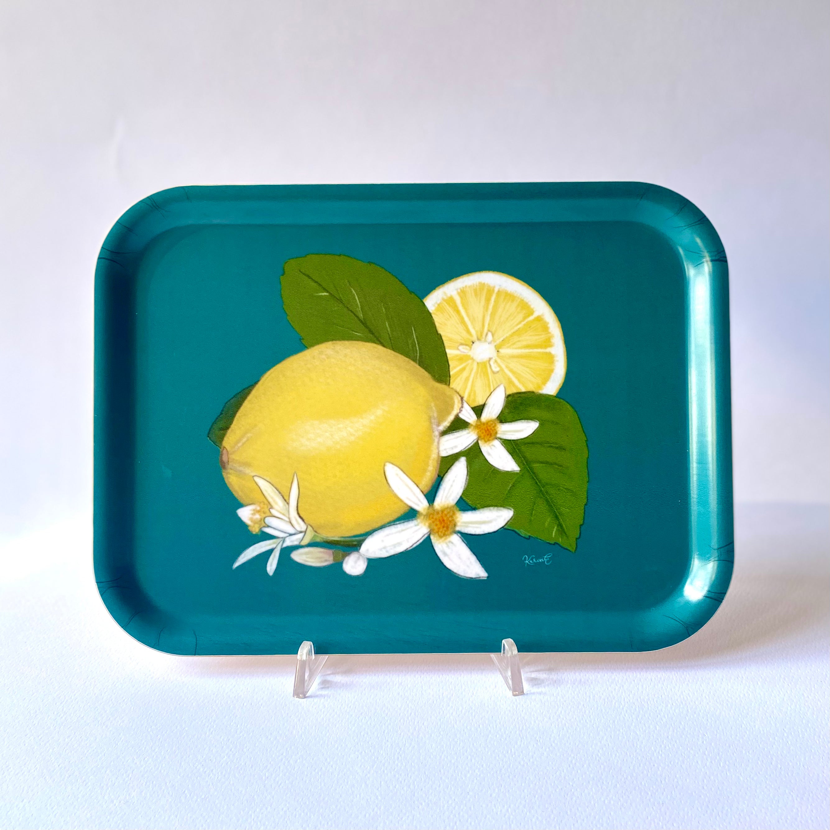 Cefalù - vassoio rettangolare, limoni, verde acqua, 27x20 cm