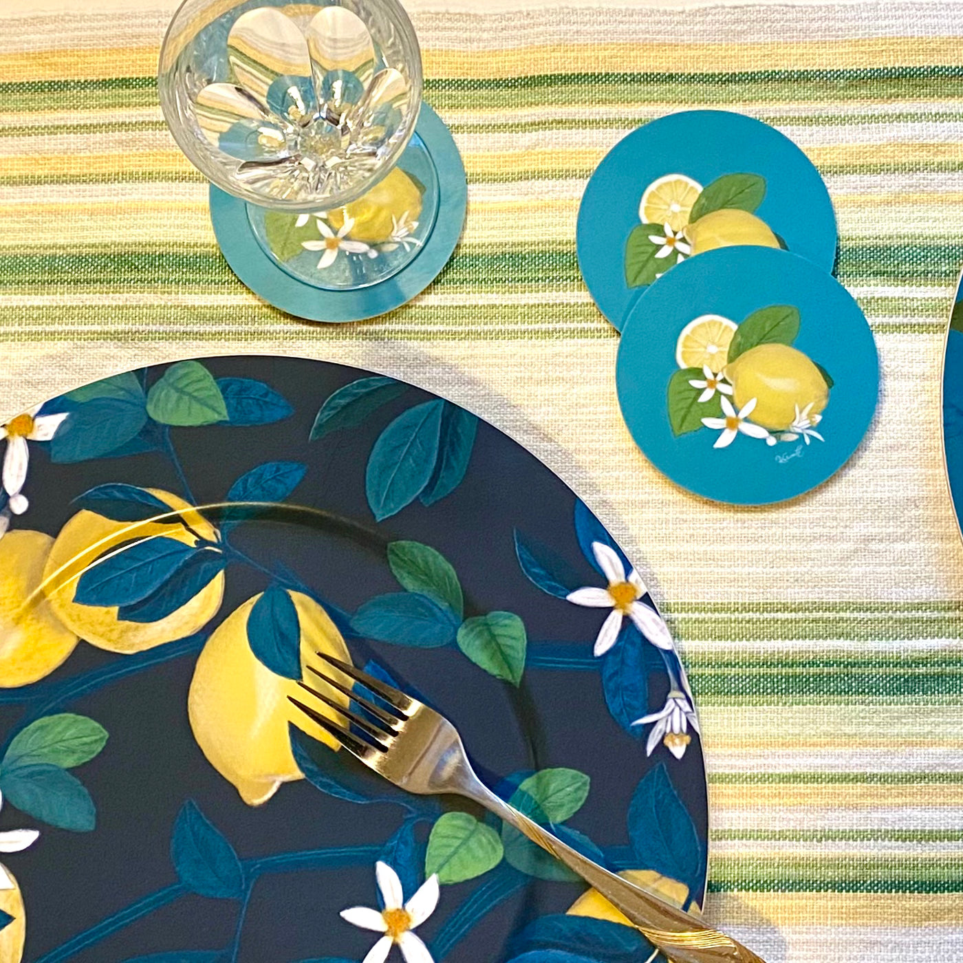 Isola Bella - sottobicchieri, limoni, verde acqua, 6 pz