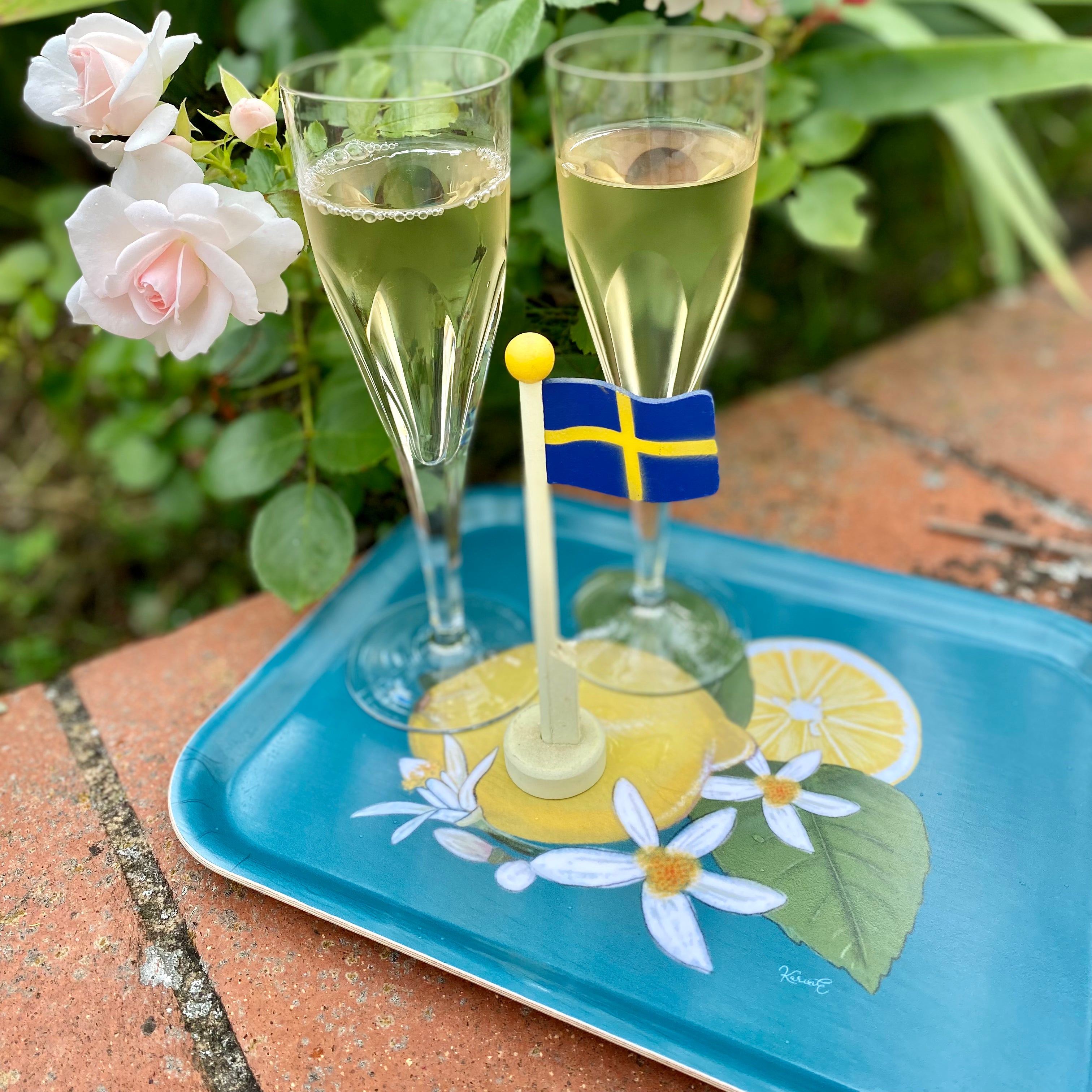 Cefalù - vassoio rettangolare, limoni, verde acqua, 27x20 cm