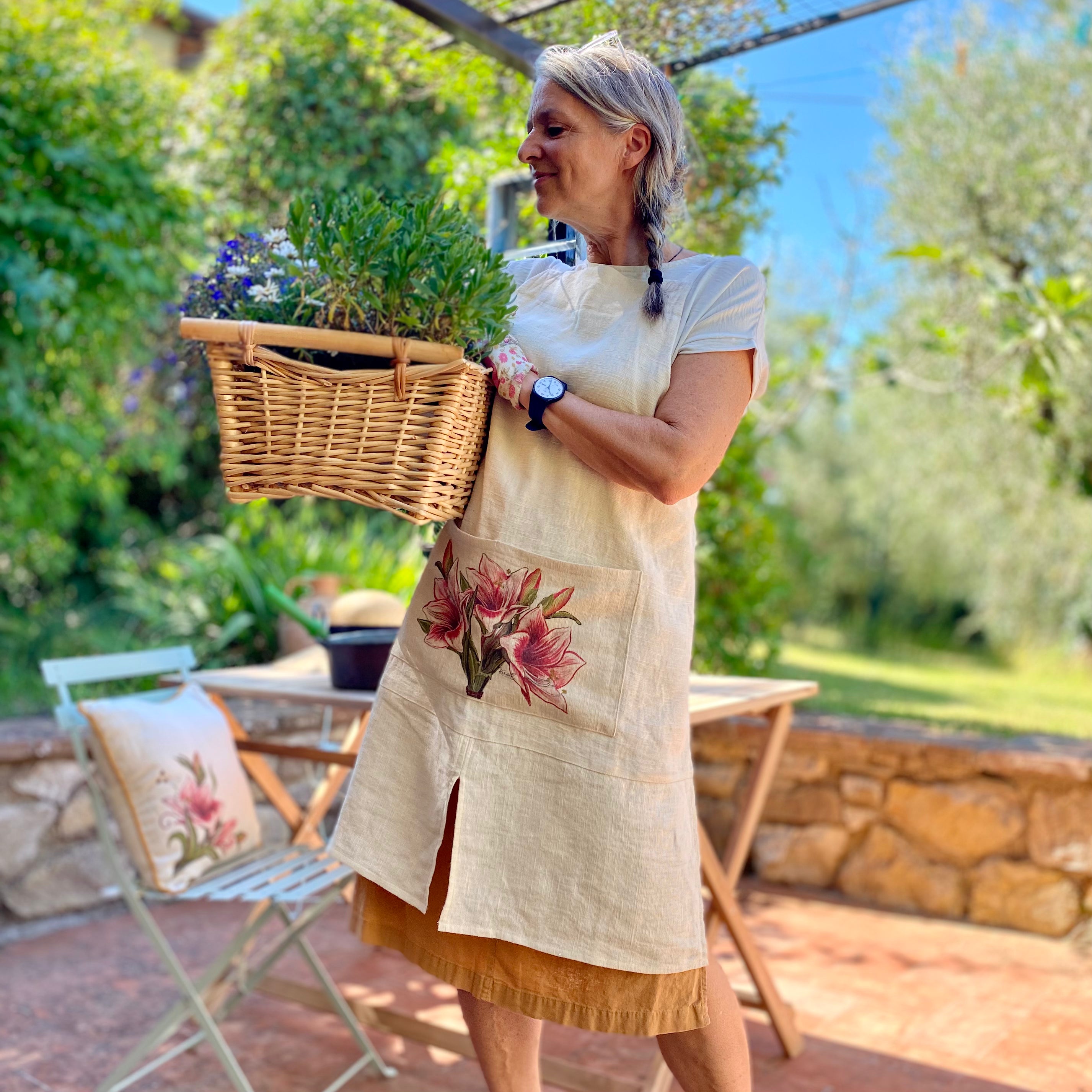 Amaryllis flower - grembiule da cucina, 100% canapa - Limited Edition