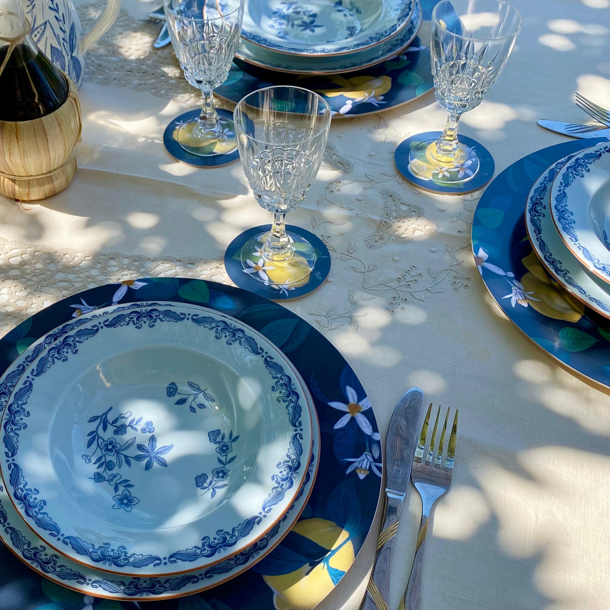 Giardini Naxos - piatto/sottopiatto, limoni, blu marino, confezione da 4