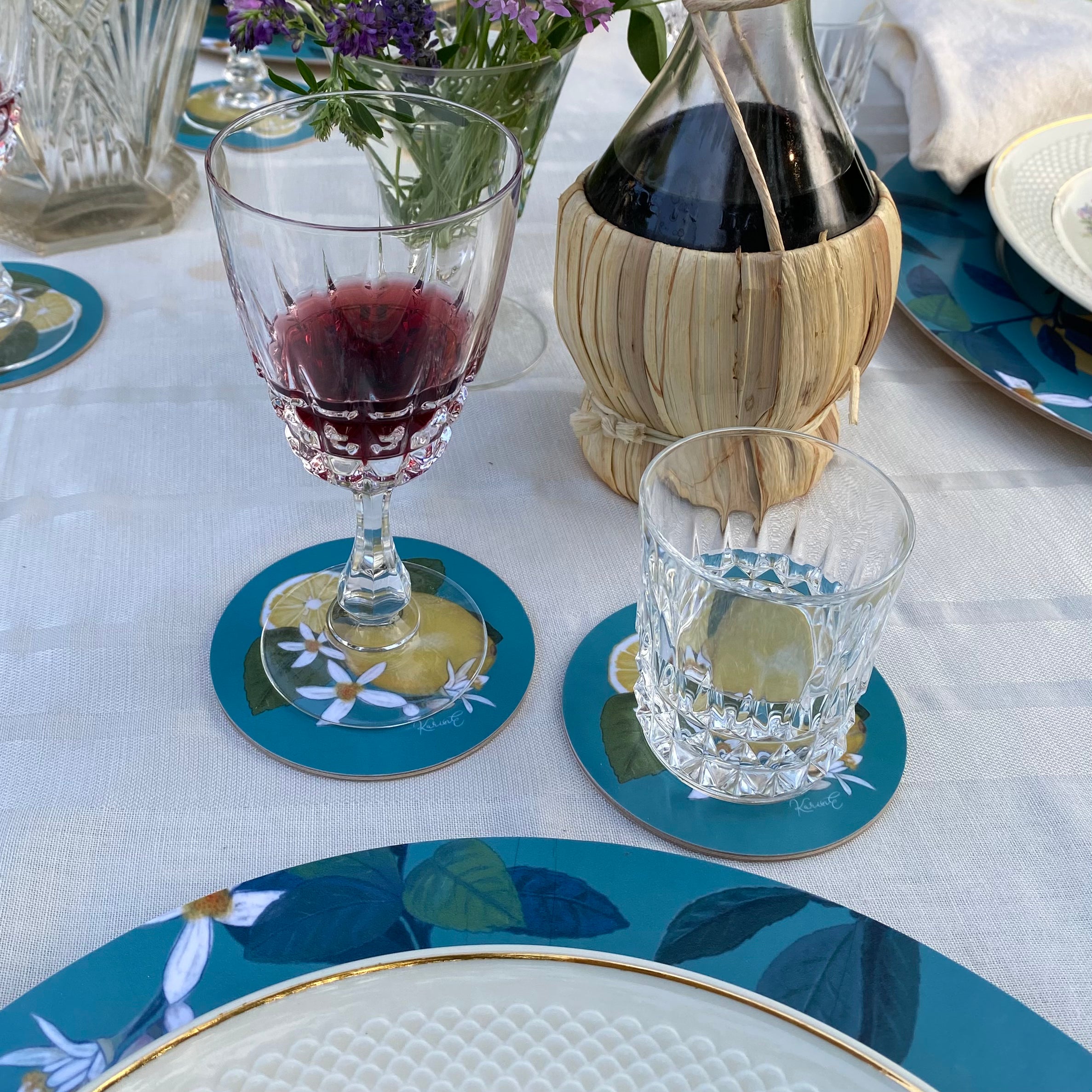 Isola Bella - sottobicchiere, limoni, verde acqua, 4 pz