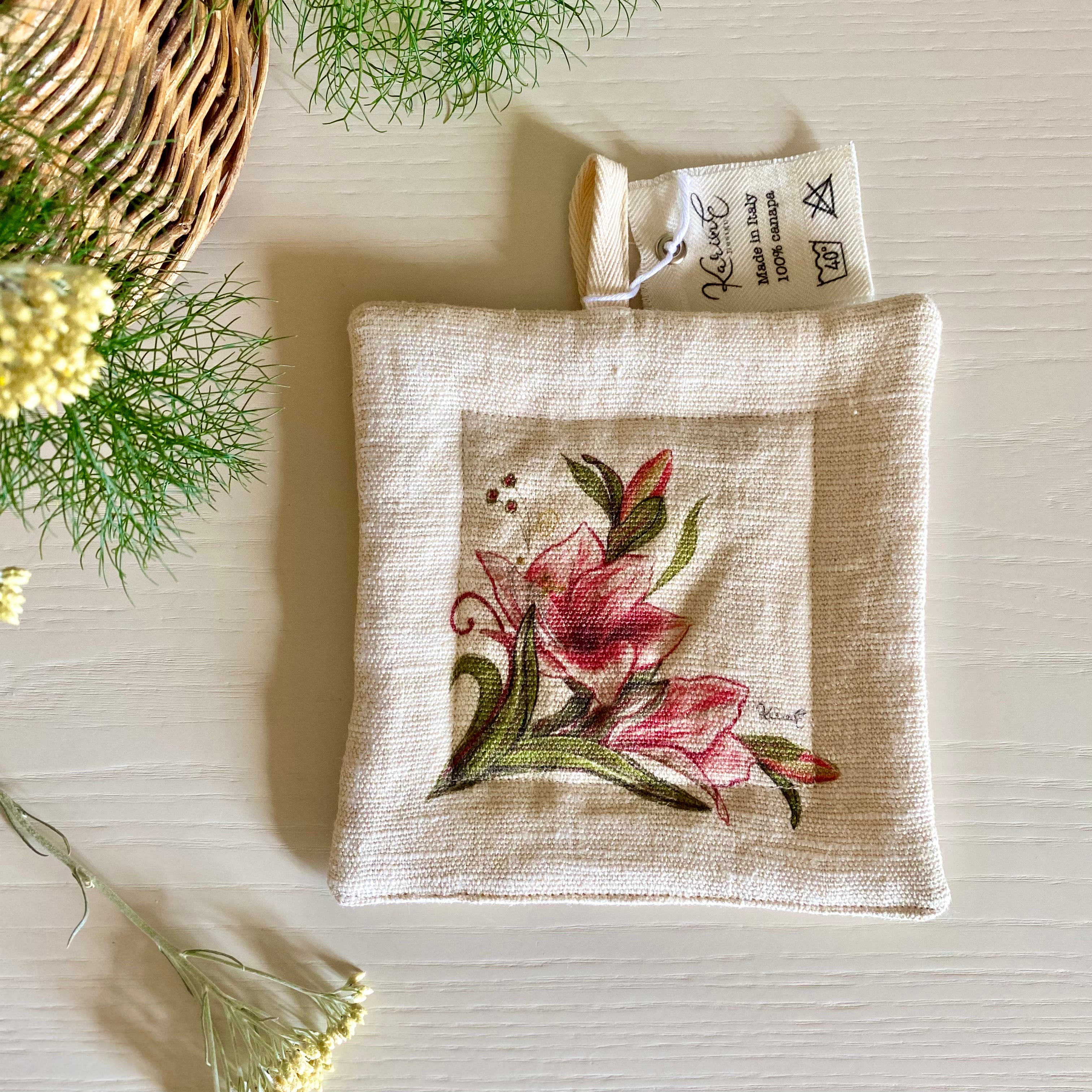 Amaryllis flower - presina, 100% canapa, 16x16 cm - Limited edition