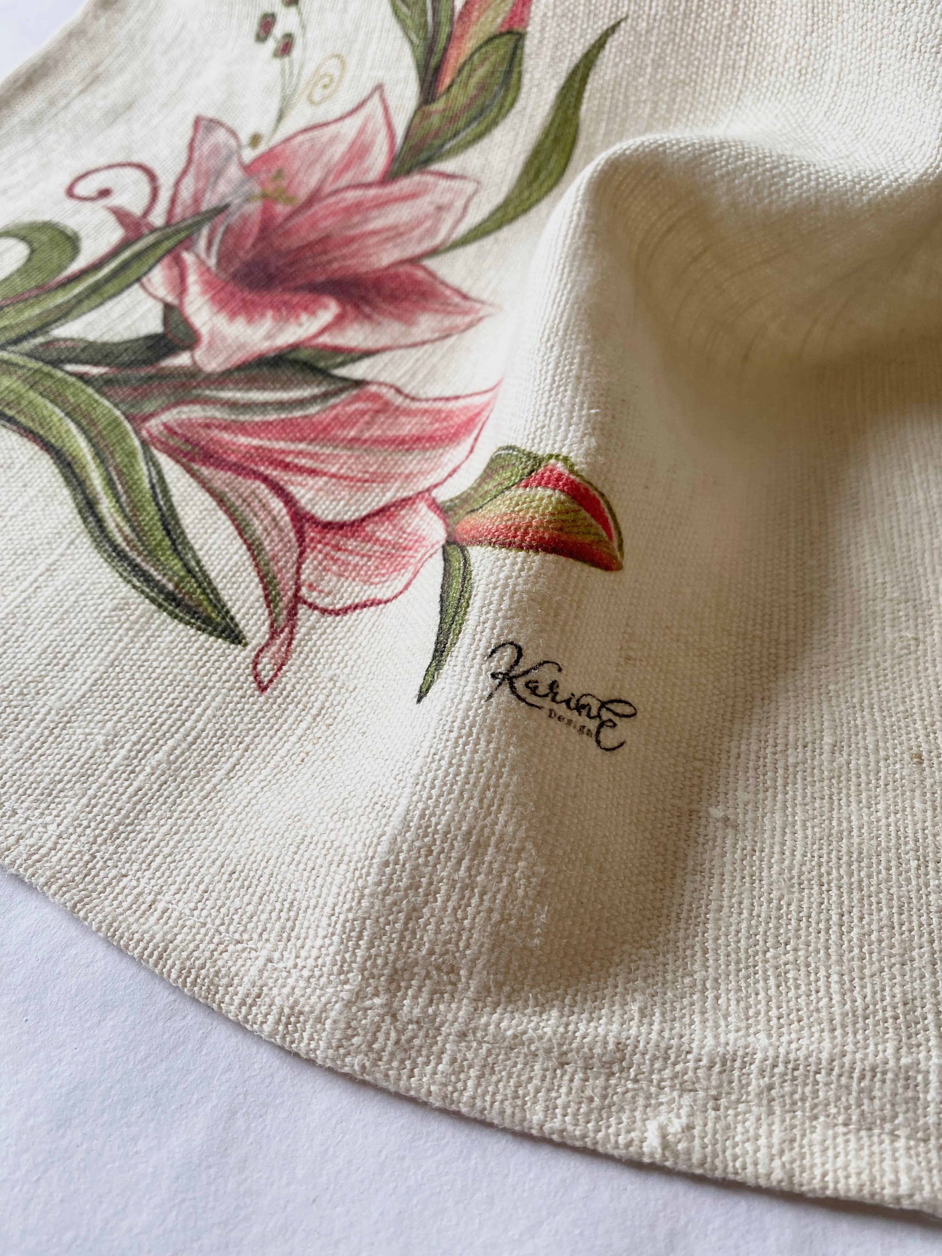Amaryllis flower - asciughino da cucina, 100% canapa, 65x45 cm - Limited edition