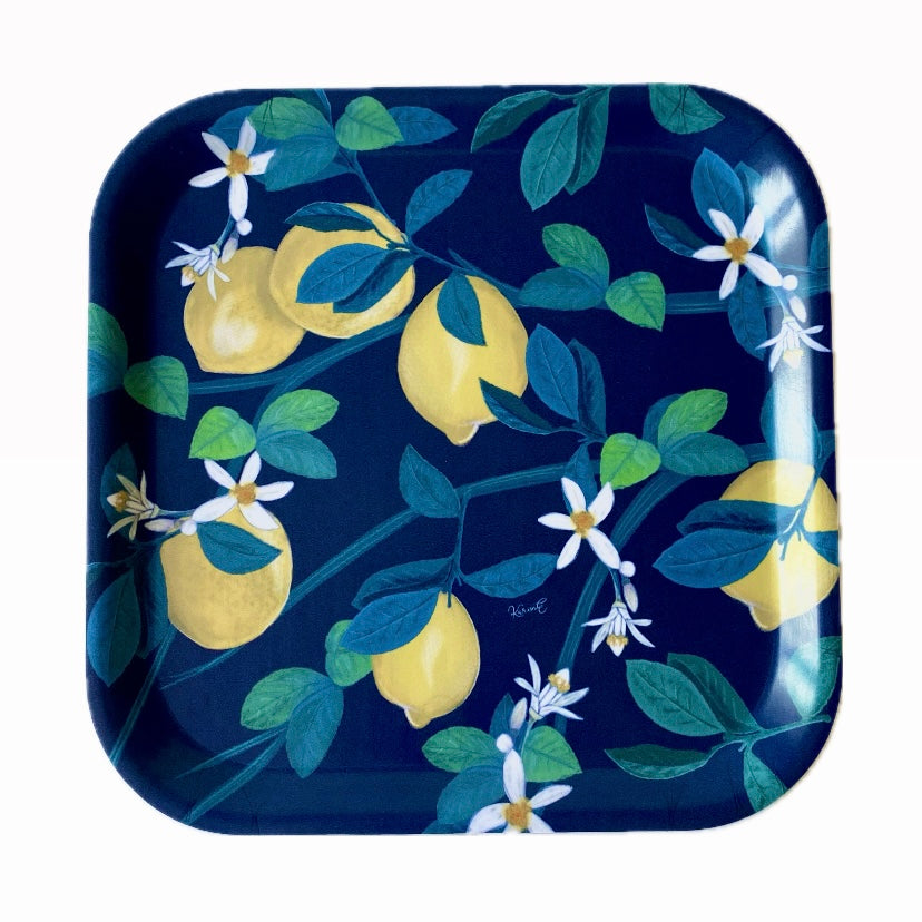 Giardini Naxos - vassoio quadrato, limoni, blu marino, 20x20 cm - NOVITÀ