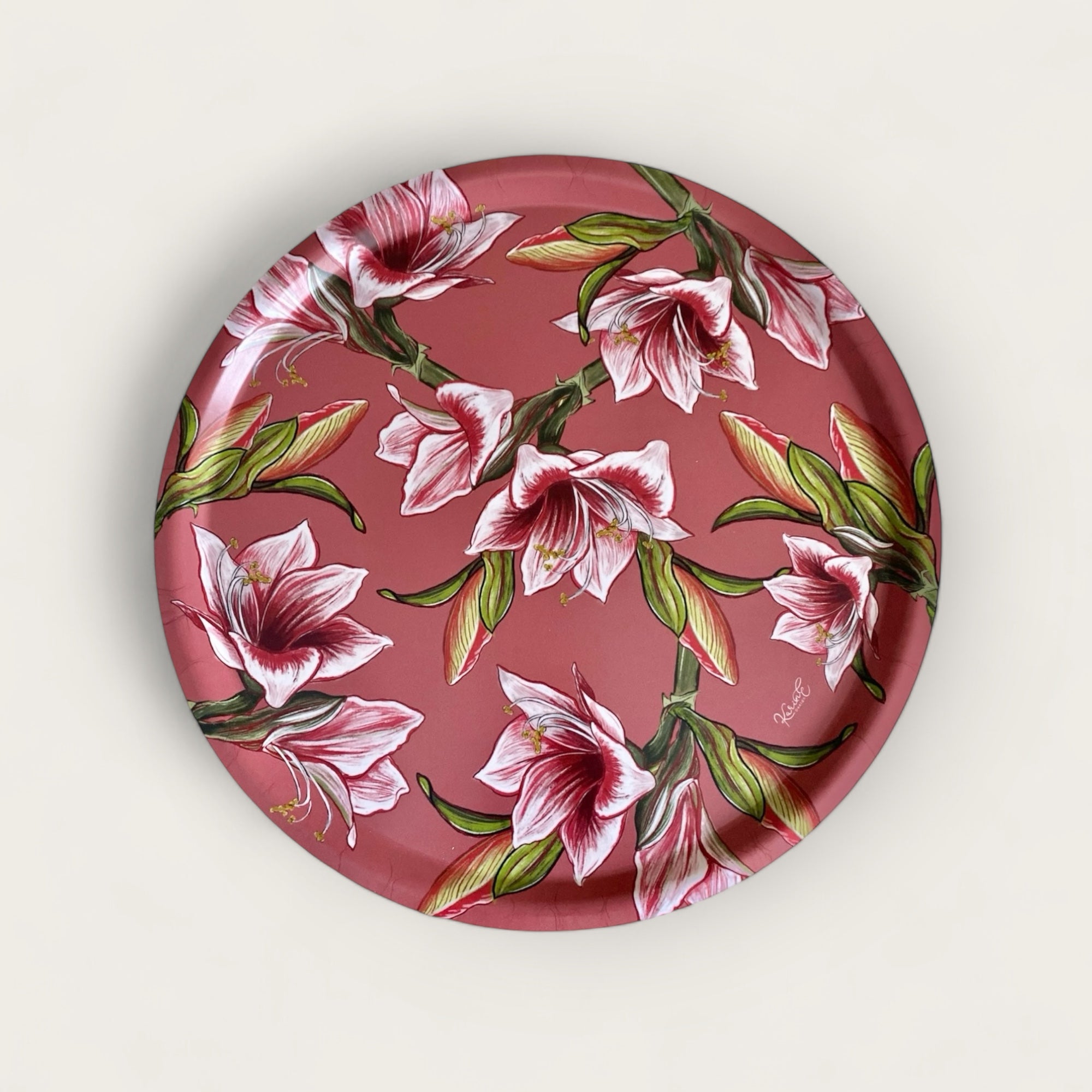 Amaryllis - vassoio rotondo, pattern fiorito, rosa antico, 38 cm diametro