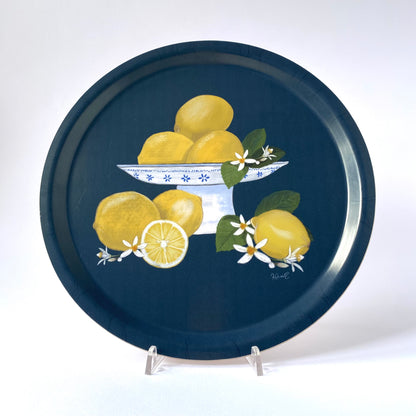 Ragusa - vassoio rotondo, limoni, blu marino, 31 cm diametro