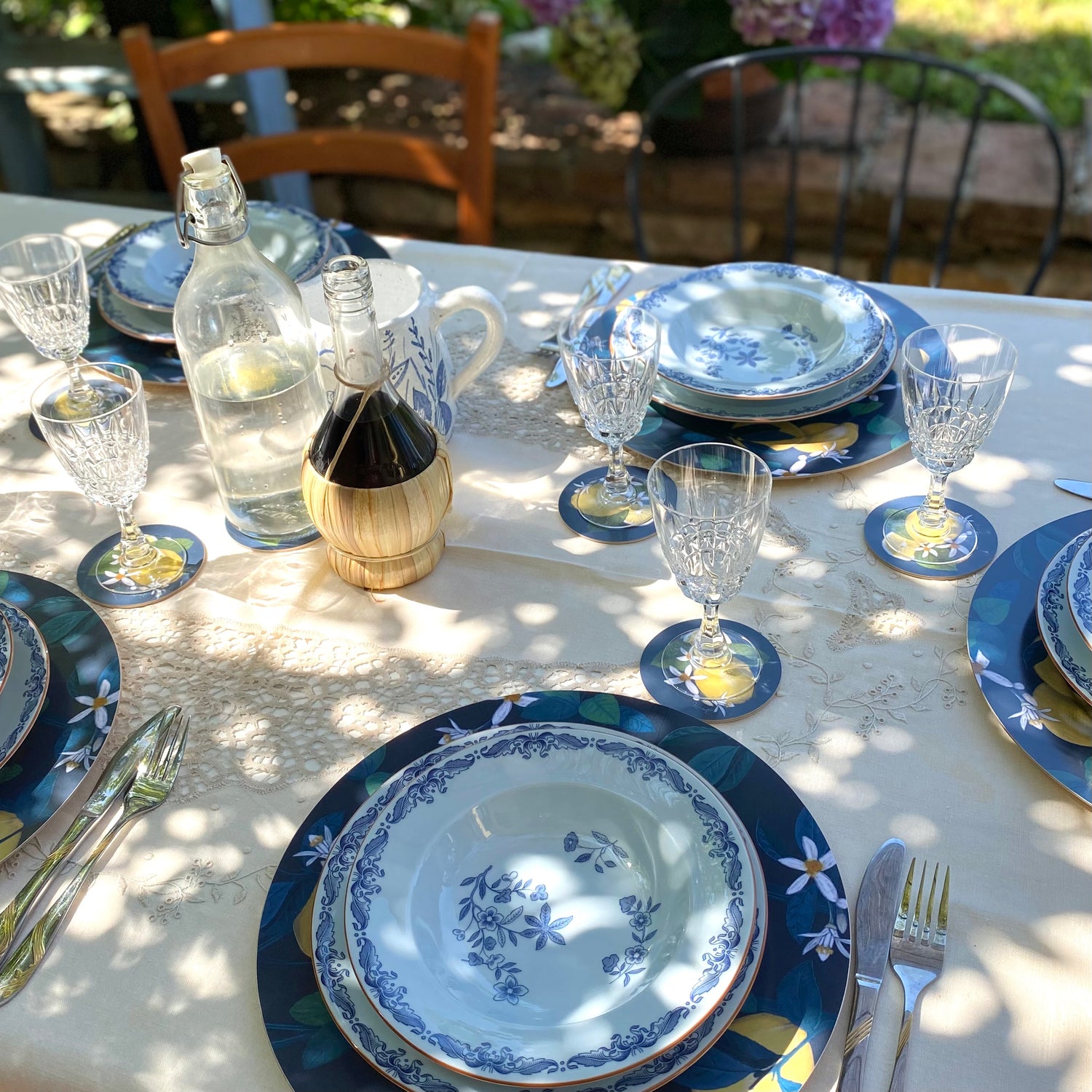 Isola Bella - sottobicchiere, limoni, blu marino, 4 pz