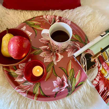 Amaryllis - round tray, antique pink, 38 cm diameter