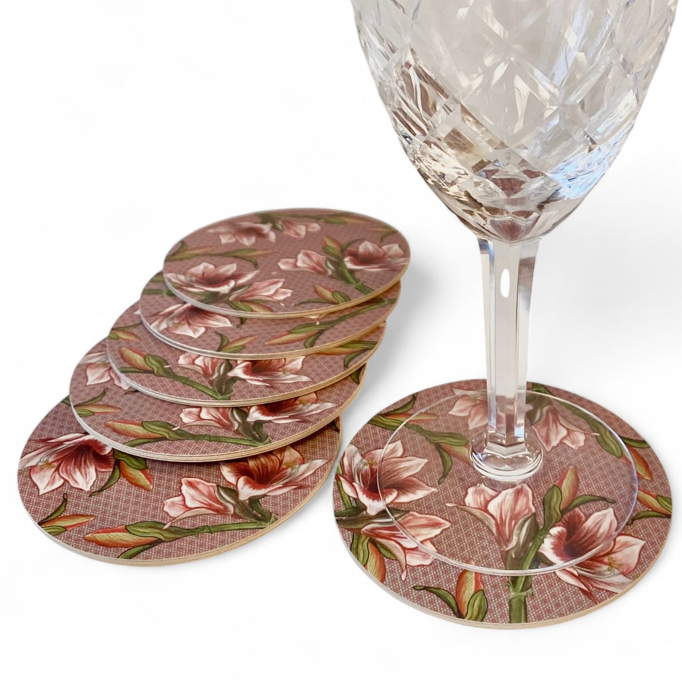 Amaryllis - set of coasters, antique pink, 9 cm diameter