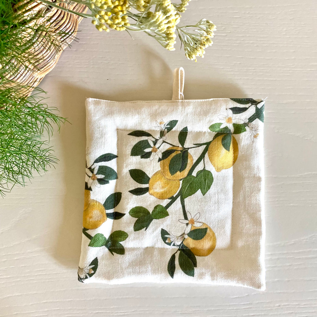 Lemon Tree - pot holder, 100% raw cotton, 19x19 cm - NEW