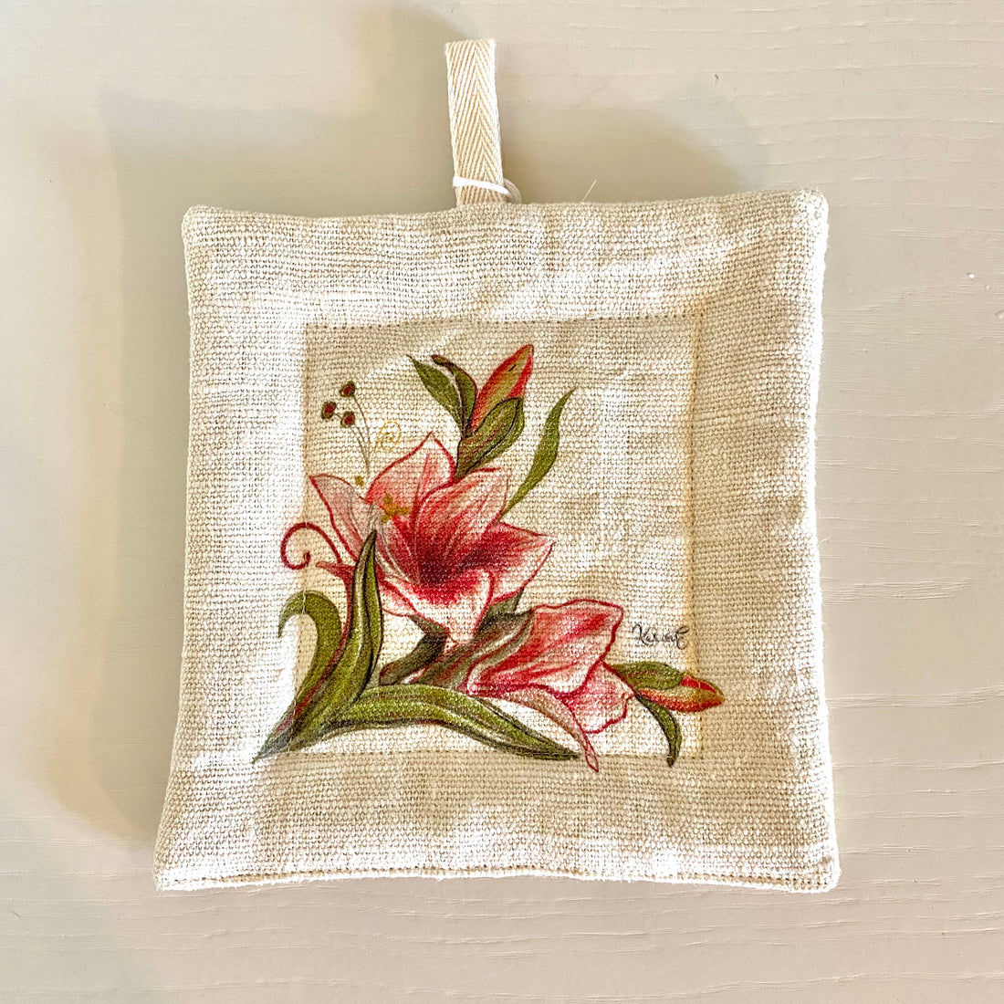 Amaryllis flower - potholder, 100% hemp, 16x16 cm - Limited edition