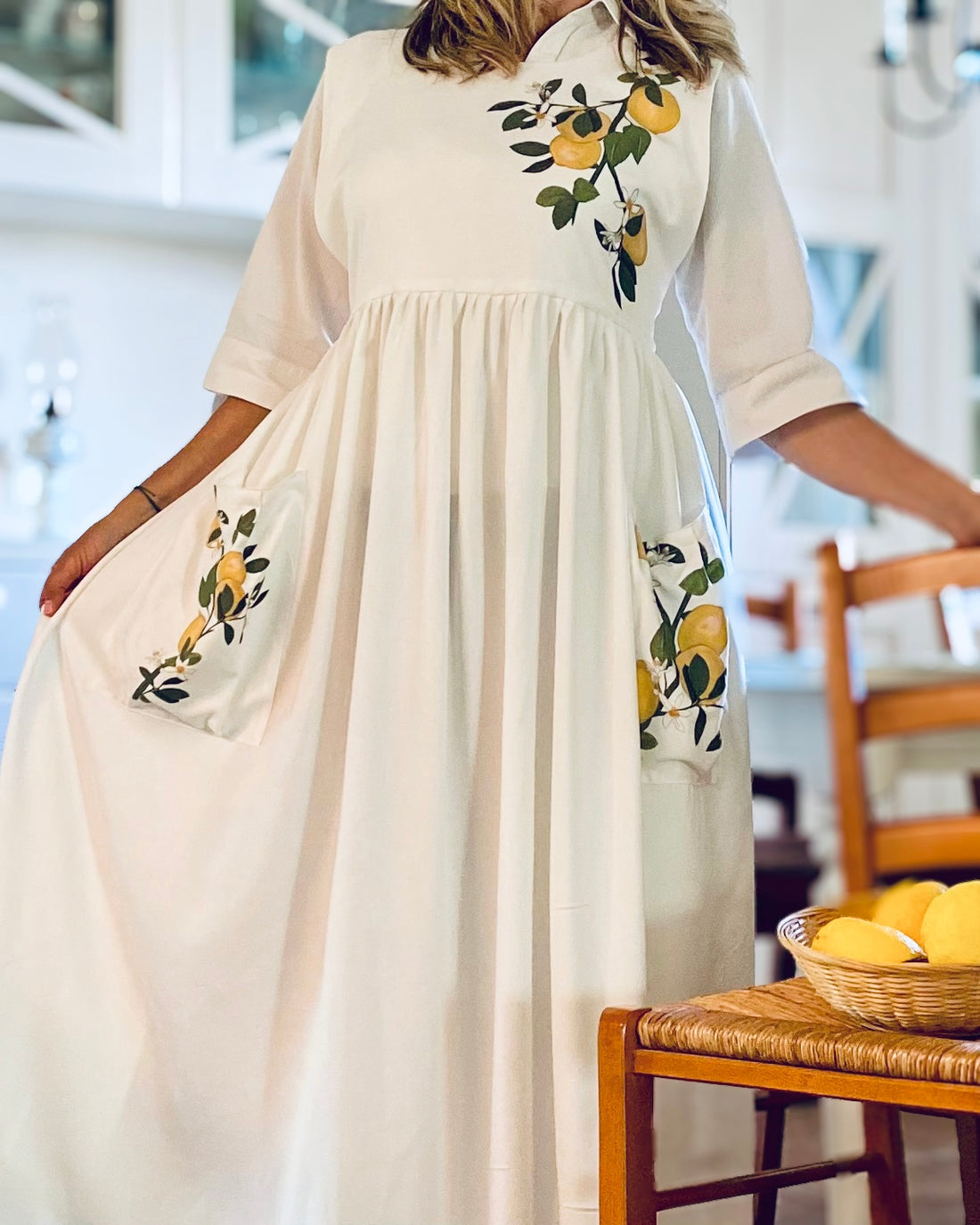 Lemon Tree - long apron dress, white - NEW