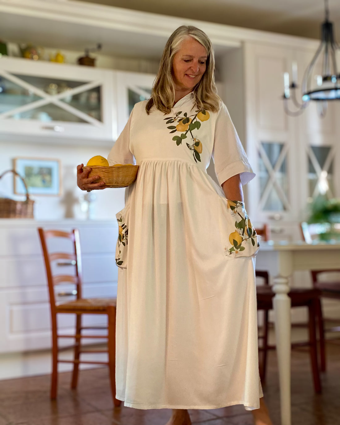 Lemon Tree - long apron dress, white - NEW