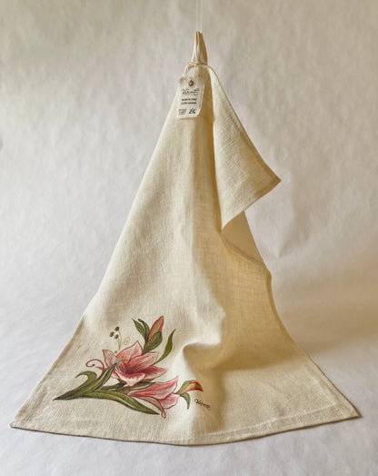 Amaryllis flower - kitchen towel, 100% hemp, 65x45 cm - Limited edition