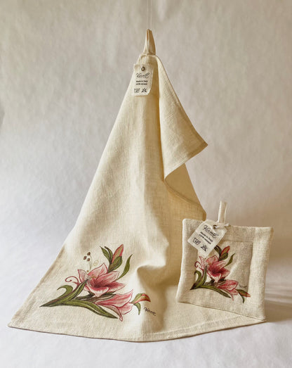 Amaryllis flower - kitchen towel, 100% hemp, 65x45 cm - Limited edition