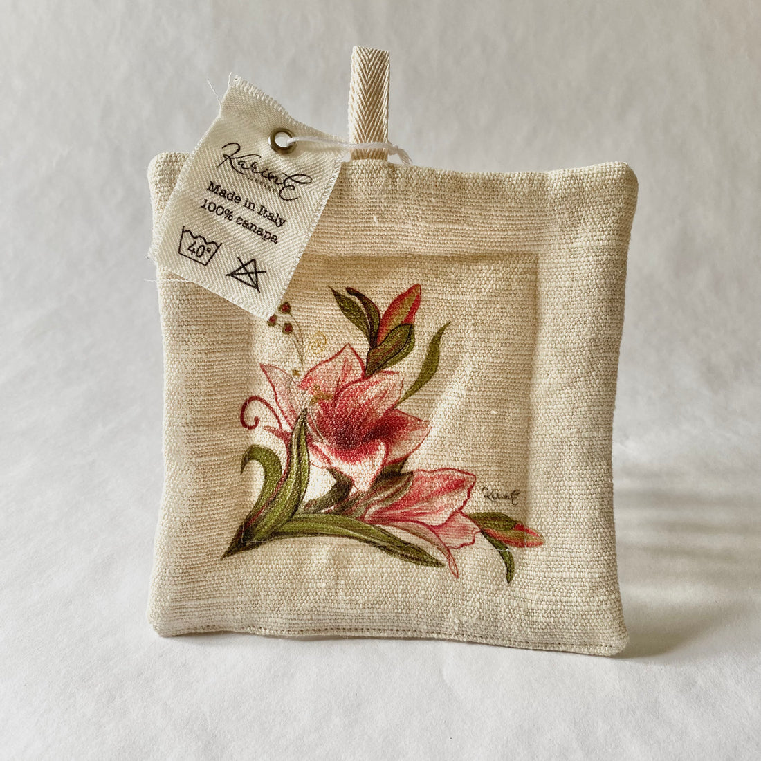 Amaryllis flower - potholder, 100% hemp, 16x16 cm - Limited edition