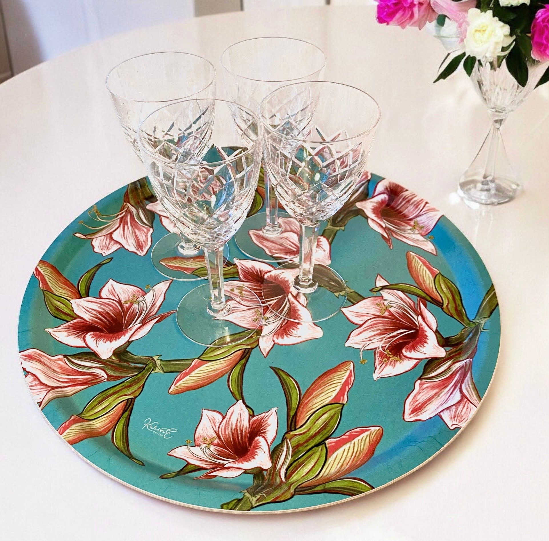 Amaryllis - round tray, turquoise, 38 cm diameter