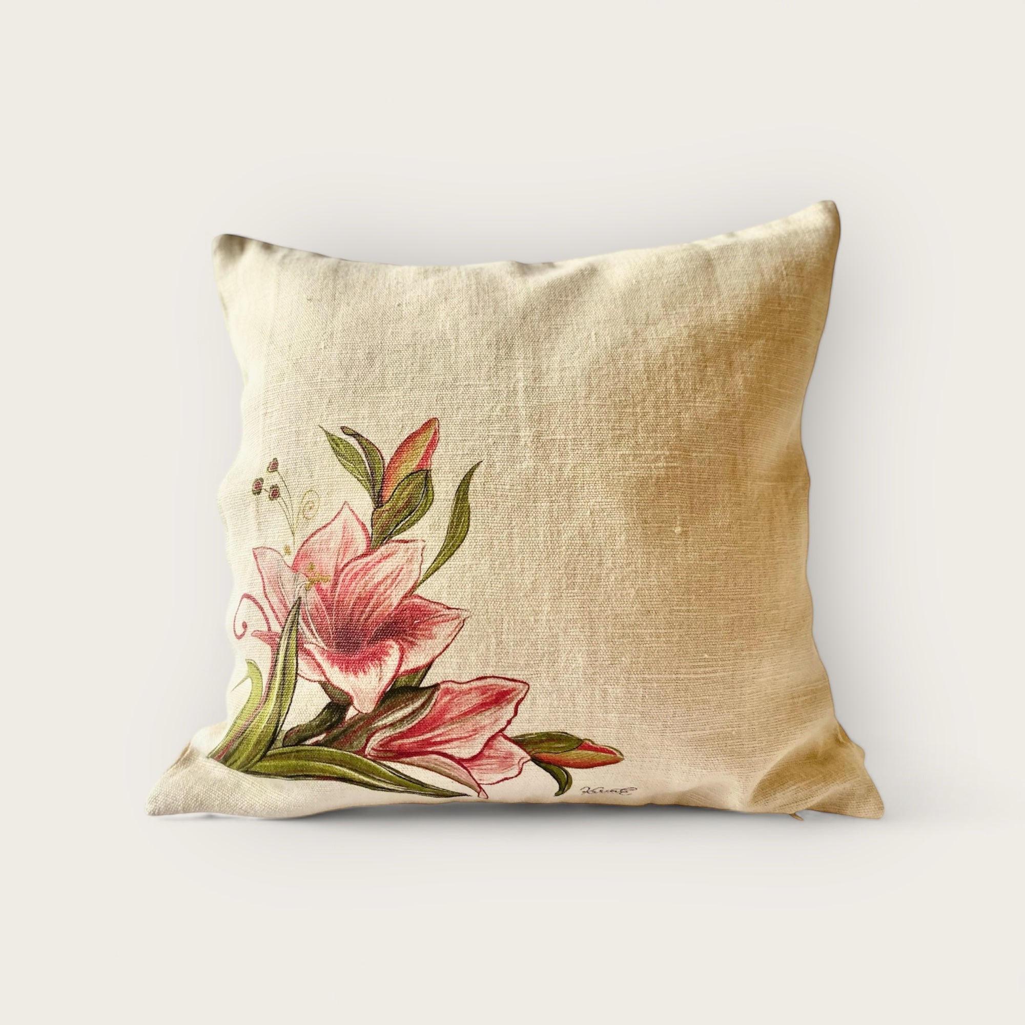 Amaryllis flower - cushion cover, 100% hemp, 40x40 cm - Limited edition